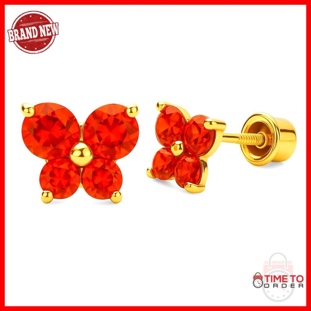 14K Gold Butterfly Stud Earrings Screw Back Hypoallergenic 7.5mm